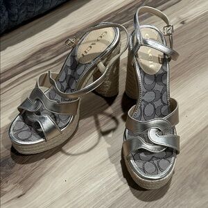 Coach Metallic Silver Platform Sandals